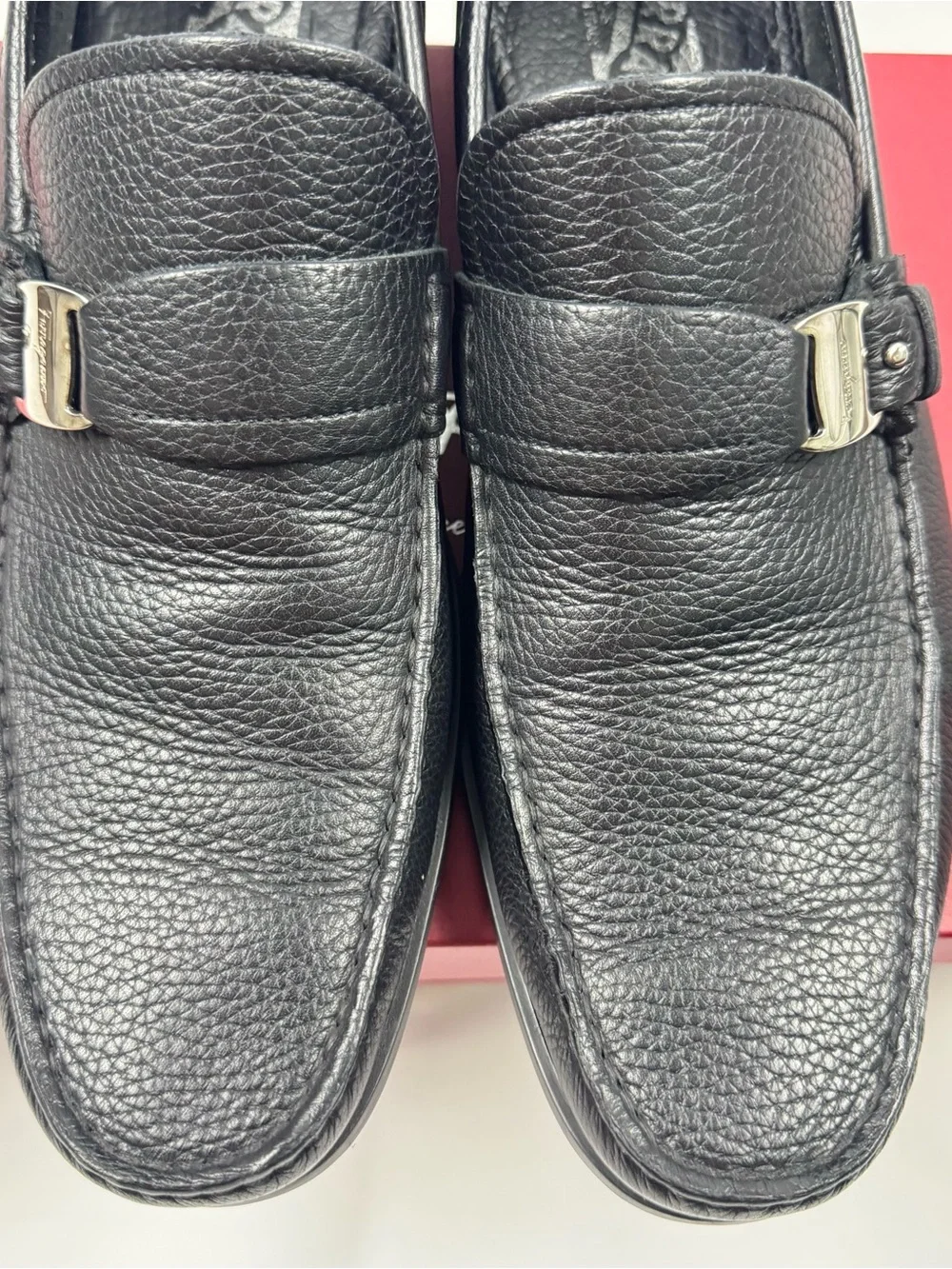 Salvatore Ferragamo Black Bravo Leather Men’s Slip-On Loafers with Metal Bit